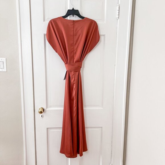 Zoe And Claire Tie Waist Satin Midi Dress - Picture 6 of 15